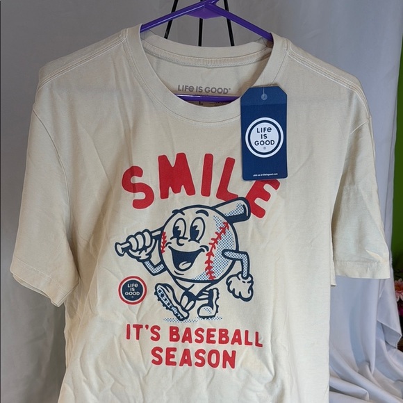Vintage Life is Good Baseball T-Shirt, Large, Crusher, Cream colored, SMILE! NWT - Picture 1 of 8
